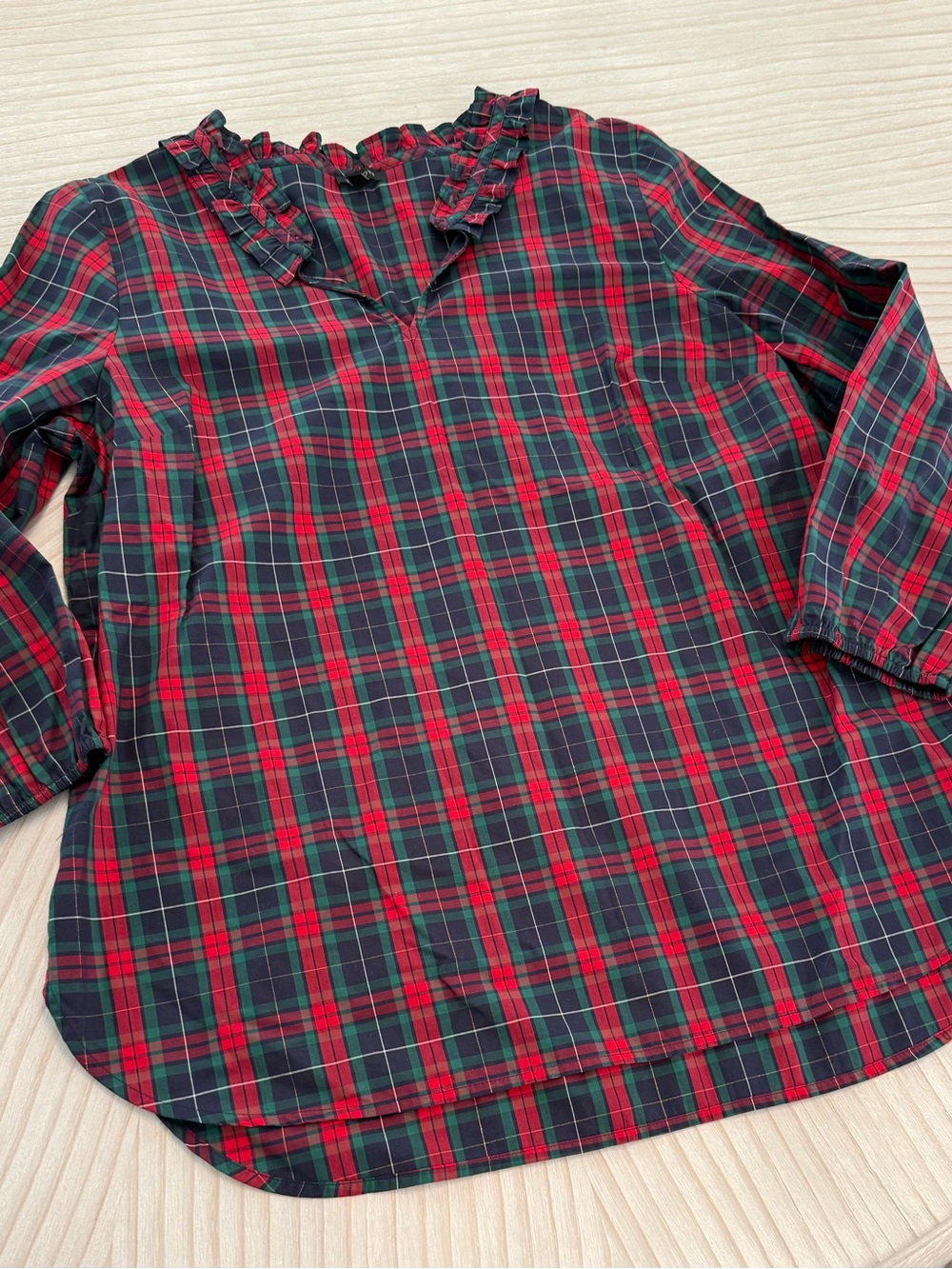 Talbots Red & Green Plaid Ruffle Collar Tunic - Picture 3 of 8